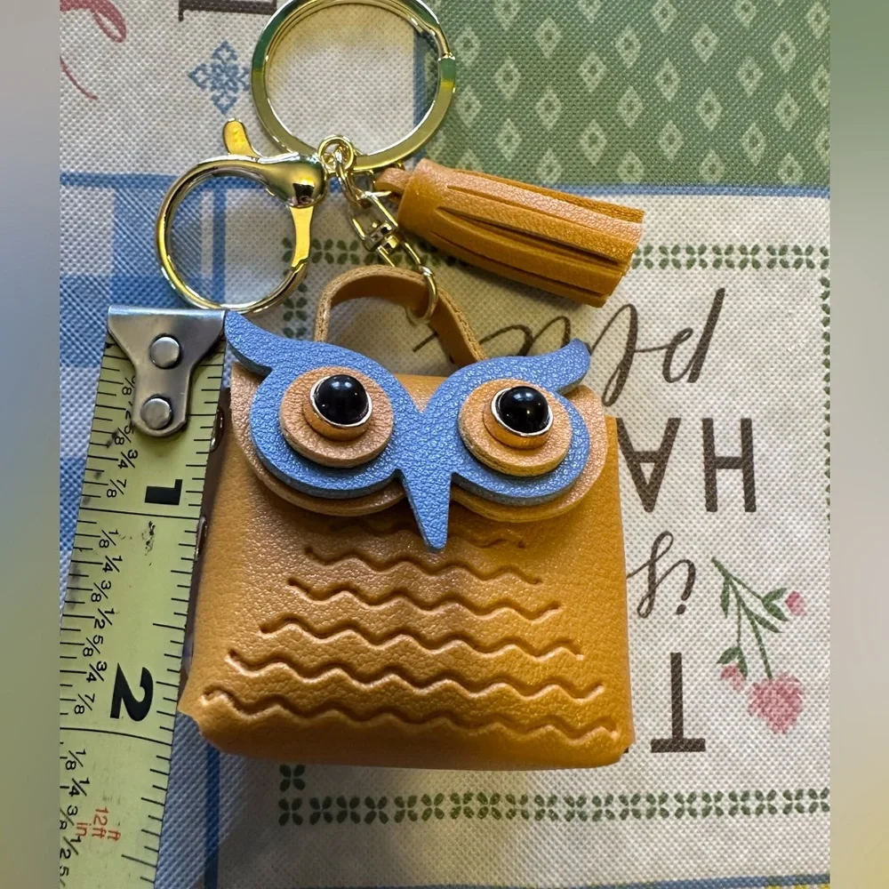 Nwt mustard yellow with navy blue owl keychain purse charm